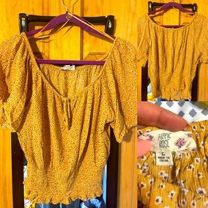 Mustard yellow and floral top size large